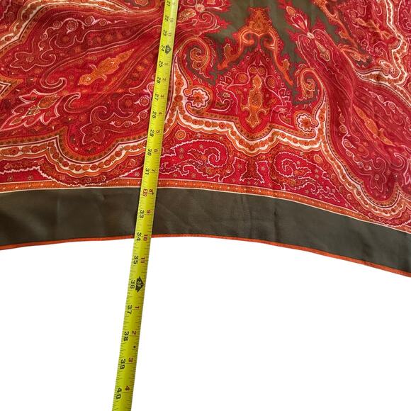 Vintage Ellen Tracy Silk Scarf Red Orange Paisley 34” Square Quiet Luxury - Picture 4 of 4